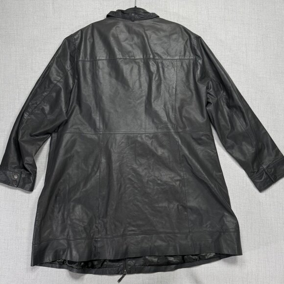 Vintage Jessica London Leather Jacket Black Long Zip Front Plus Size 22 - Picture 2 of 13